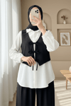 Önü Bağlamalı Yelek Pantolon İkili Takım   -Siyah-Takım-346-3069-R01