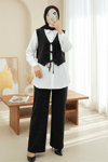 Önü Bağlamalı Yelek Pantolon Kadife Takım  -Antrasit-Takım-346-3080-R64