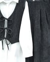 Önü Bağlamalı Yelek Pantolon Kadife Takım  -Antrasit-Takım-346-3080-R64