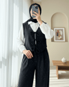 Önü Bağlamalı Yelek Pantolon Kadife Takım  -Antrasit-Takım-346-3080-R64