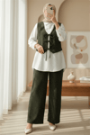 Önü Bağlamalı Yelek Pantolon Kadife Takım  -Haki-Takım-346-3080-R05