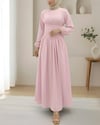 Önü Büzgülü Kolu Lastikli Fermuarlı Poplin Elbise -Pembe-Elbise-253-13066-R20
