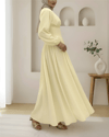 Önü Büzgülü Kolu Lastikli Fermuarlı Poplin Elbise -Açık Sarı-Elbise-253-13066-R75