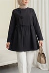 Önü Çapraz Bağlamalı Parçalı Kimono -Siyah-Kimono & Kaftan-307-0002-R01