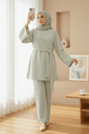 Önü Çapraz Bağlamalı Yırtmaçlı Scuba Takım  -Bej-Takım-120-5151-R56