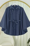 Önü Çiçek Detaylı Beli Bağcıklı Düğmeli Panço  -Laci-Tunik-398-1048-R03
