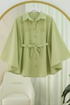 Önü Çiçek Detaylı Beli Bağcıklı Düğmeli Panço -Çağla Y.-Tunik-398-1048-R70