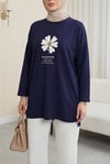 Önü Çiçek Nakışlı Bisiklet Yaka Penye Tunik -Laci-Tunik-253-13157-R03