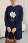 Önü Çiçek Nakışlı Bisiklet Yaka Penye Tunik -Laci-Tunik-253-13157-R03