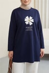Önü Çiçek Nakışlı Bisiklet Yaka Penye Tunik -Laci-Tunik-253-13157-R03