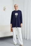 Önü Çiçek Nakışlı Bisiklet Yaka Penye Tunik -Laci-Tunik-253-13157-R03