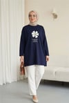 Önü Çiçek Nakışlı Bisiklet Yaka Penye Tunik -Laci-Tunik-253-13157-R03