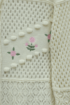 Önü Çiçek Nakışlı Ponponlu Düğmeli Triko Hırka -Krem-Hırka-109-0989-R28