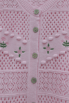 Önü Çiçek Nakışlı Ponponlu Düğmeli Triko Hırka  -Pembe-Hırka-109-0989-R20