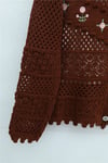 Önü Çiçek Nakışlı Ponponlu Düğmeli Triko Hırka   -Kiremit-Hırka-109-0989-R30