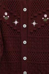 Önü Çiçek Nakışlı Ponponlu Düğmeli Triko Hırka     -Bordo-Hırka-109-0989-R04