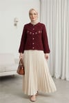 Önü Çiçek Nakışlı Ponponlu Düğmeli Triko Hırka     -Bordo-Hırka-109-0989-R04