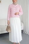Önü Çiçek Nakışlı Ponponlu Düğmeli Triko Hırka  -Pembe-Hırka-109-0989-R20