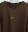 Önü Çiçek Nakışlı Yuvarlak Yaka Salaş Penye Tunik  -Kahve-Tunik-253-13137-R15