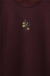 Önü Çiçek Nakışlı Yuvarlak Yaka Salaş Penye Bluz    -Bordo-Tunik-253-13137-R04
