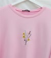 Önü Çiçek Nakışlı Yuvarlak Yaka Salaş Penye Tunik  -Pembe-Tunik-253-13137-R20