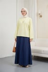 Önü Çiçek Nakışlı Yuvarlak Yaka Salaş Penye Tunik  -Açık Sarı-Tunik-253-13137-R75