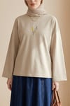 Önü Çiçek Nakışlı Yuvarlak Yaka Salaş Penye Tunik   -Taş-Tunik-253-13137-R43