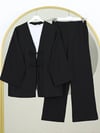 Önü Çift Bağcıklı Pantolonlu Krınkıl Takım  -Siyah-Takım-349-6021-R01