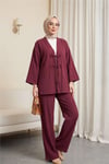 Önü Çift Bağcıklı Pantolonlu Krınkıl Takım    -Bordo-Takım-349-6021-R04