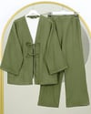 Önü Çift Bağcıklı Pantolonlu Krınkıl Takım    -Haki-Takım-349-6021-R05