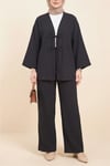 Önü Çift Bağcıklı Pantolonlu Krınkıl Takım  -Siyah-Takım-349-6021-R01
