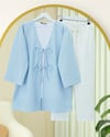 Önü Çift Bağcıklı Petek Desen Kimono -Bebe Mavi-Kimono&Kaftan-307-2373-R32