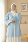 Önü Çift Bağcıklı Petek Desen Kimono -Bebe Mavi-Kimono&Kaftan-307-2373-R32