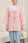 Önü Çift Bağcıklı Petek Desen Kimono -Pembe-KİMONO&KAFTAN-307-2373-R20