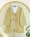 Önü Çift Bağcıklı Petek Desen Kimono -Yağ Yeşili-Kimono&Kaftan-307-2373-R72