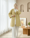Önü Çift Bağcıklı Petek Desen Kimono -Yağ Yeşili-Kimono&Kaftan-307-2373-R72