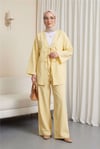 Önü Çift Bağlamalı Pantolonlu Kimono Takım       -Açık Sarı-Takım-223-3007-R75
