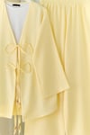 Önü Çift Bağlamalı Pantolonlu Kimono Takım       -Açık Sarı-Takım-223-3007-R75
