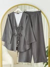 Önü Çift Bağlamalı Pantolonlu Kimono Takım       -Antrasit-Takım-223-3007-R64