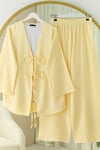 Önü Çift Bağlamalı Pantolonlu Kimono Takım       -Açık Sarı-Takım-223-3007-R75