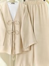 Önü Çift Bağlamalı Pantolonlu Kimono Takım       -Taş-Takım-223-3007-R43