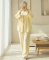 Önü Çift Bağlamalı Pantolonlu Kimono Takım       -Açık Sarı-Takım-223-3007-R75