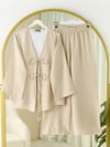 Önü Çift Bağlamalı Pantolonlu Kimono Takım       -Taş-Takım-223-3007-R43