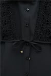 Önü Dantelli Bağlama Detaylı Düğmeli Poplin Gömlek -Siyah-Gömlek-398-11062-R01
