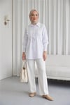 Önü Dantelli Bağlama Detaylı Düğmeli Poplin Gömlek -Beyaz-Gömlek-398-11062-R02