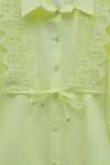 Önü Dantelli Bağlama Detaylı Düğmeli Poplin Gömlek -Açık Sarı-Gömlek-398-11062-R75