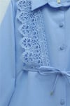 Önü Dantelli Bağlama Detaylı Düğmeli Poplin Gömlek -Bebe Mavi-Gömlek-398-11062-R32
