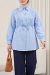 Önü Dantelli Bağlama Detaylı Düğmeli Poplin Gömlek -Bebe Mavi-Gömlek-398-11062-R32