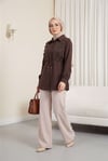 Önü Dantelli Bağlama Detaylı Düğmeli Poplin Gömlek -Kahve-Gömlek-398-11062-R15