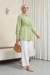 Önü Dantelli Bağlama Detaylı Düğmeli Poplin Gömlek -Çağla Y.-Gömlek-398-11062-R70